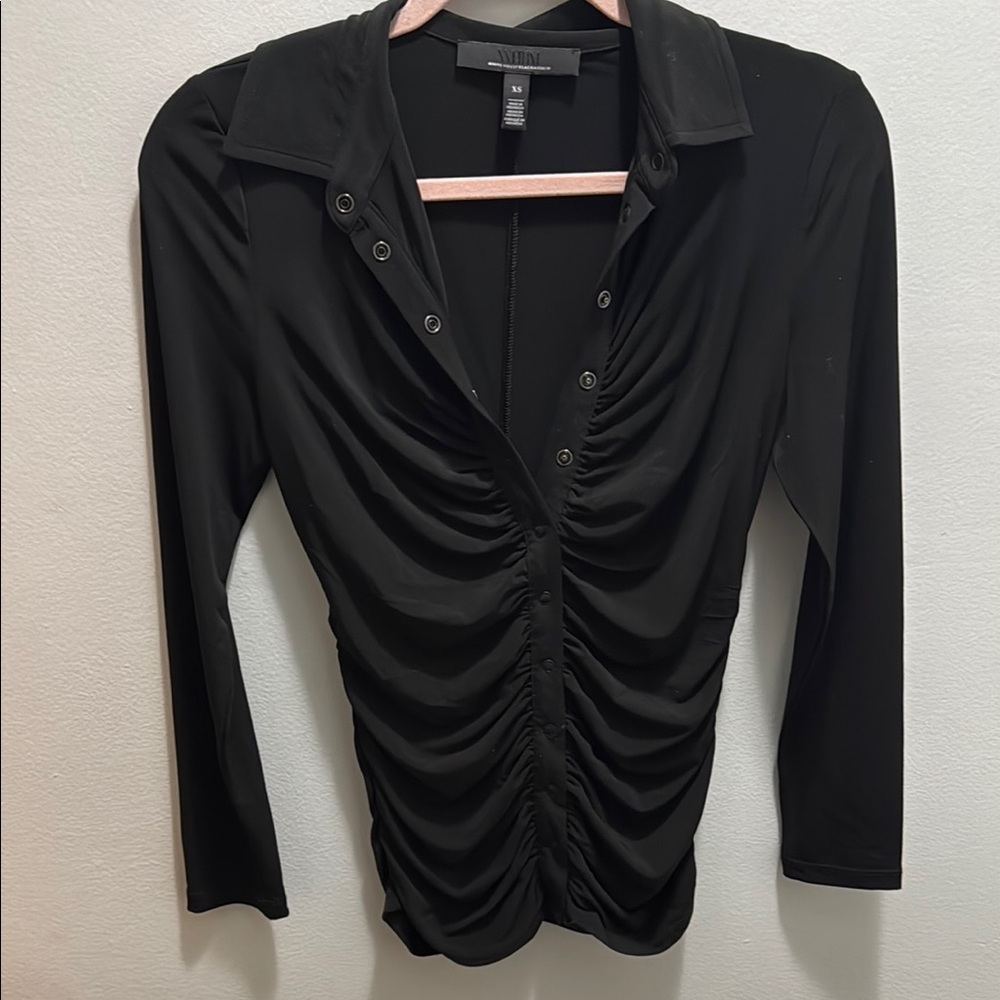 White House Black Market Black Ruched 3/4 Sleeve Blouse